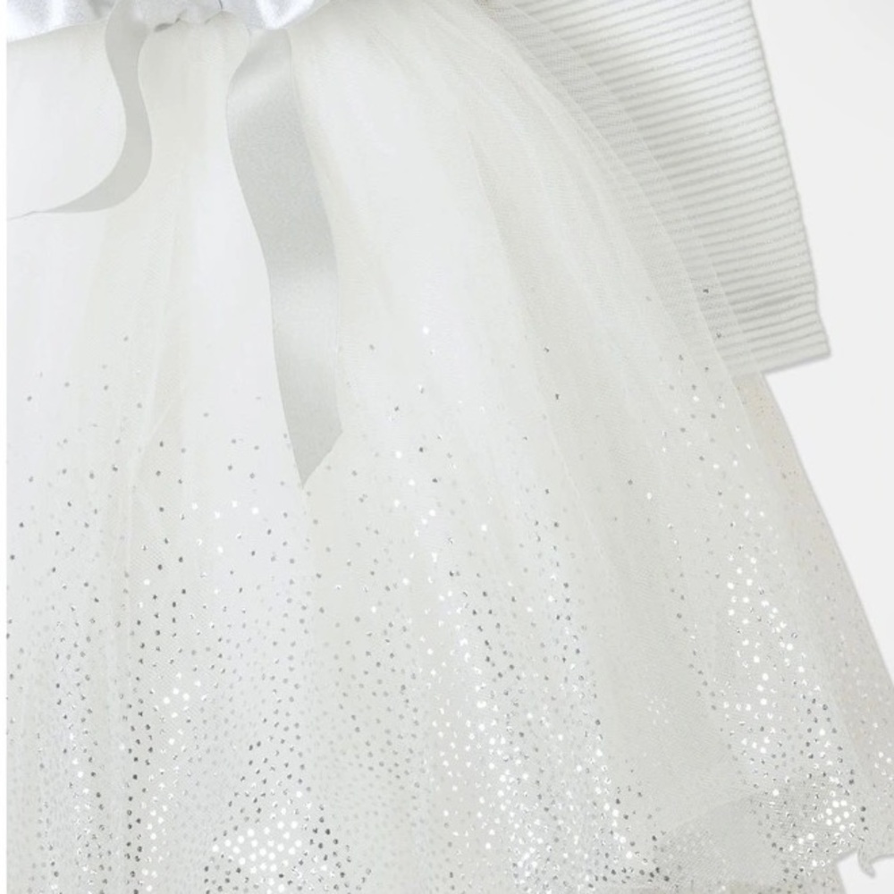 NWOT ORIGAMI Evie Long Sleeve Lurex Stripe Tutu Dress WHITE - Picture 2 of 14